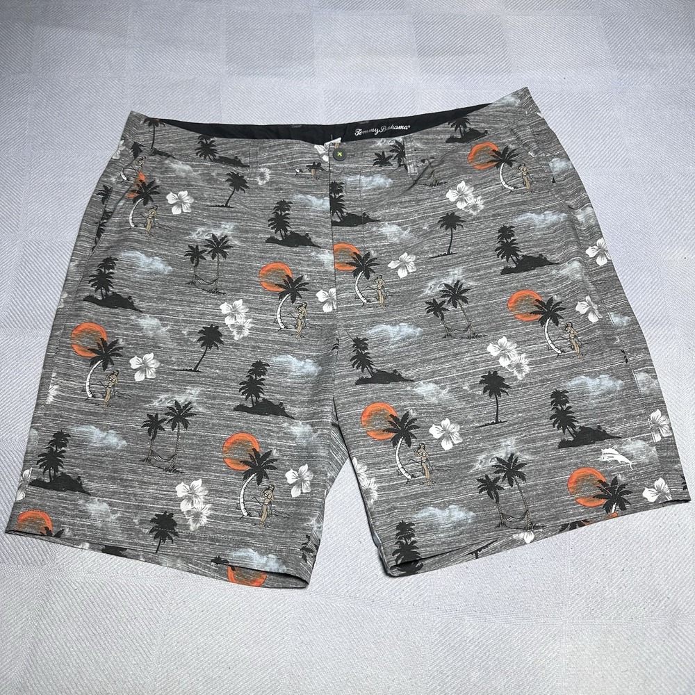 Tommy Bahama Island Active Hybrid Shorts Sz 42 Hula Girls Tropical Sunset Print‎